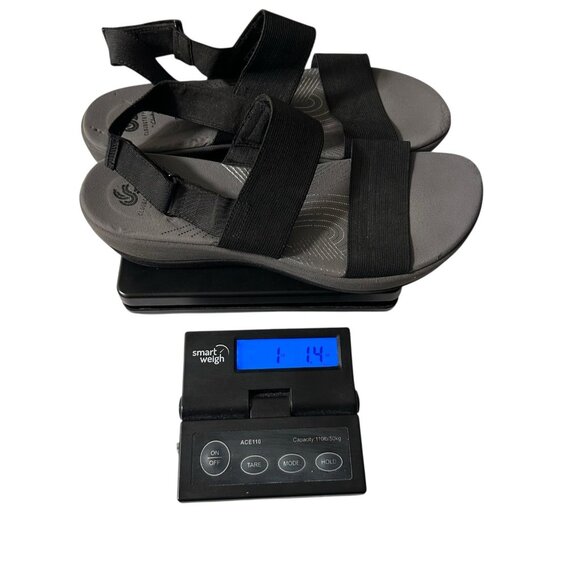 Clarks Cloudsteppers Sandals Womens 10 Arla Jacory Slingback Wedge Gray Black - Picture 8 of 8